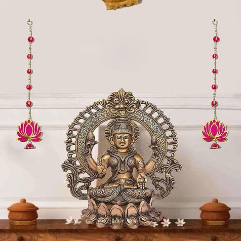 Handmade Artificial Pink Lotus Flower Hangings with Cow Style Motifs for Decoration, Indian Wall Decor for Festival, Home, Temple and Door Entrance (10x42 cm) in Saudi Arabia