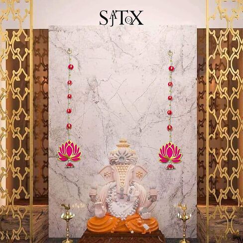 Handmade Artificial Pink Lotus Flower Hangings with Cow Style Motifs for Decoration, Indian Wall Decor for Festival, Home, Temple and Door Entrance (10x42 cm) in Saudi Arabia