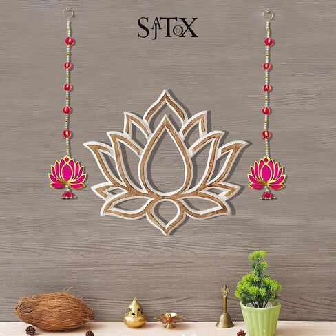 Handmade Artificial Pink Lotus Flower Hangings with Cow Style Motifs for Decoration, Indian Wall Decor for Festival, Home, Temple and Door Entrance (10x42 cm) in Saudi Arabia