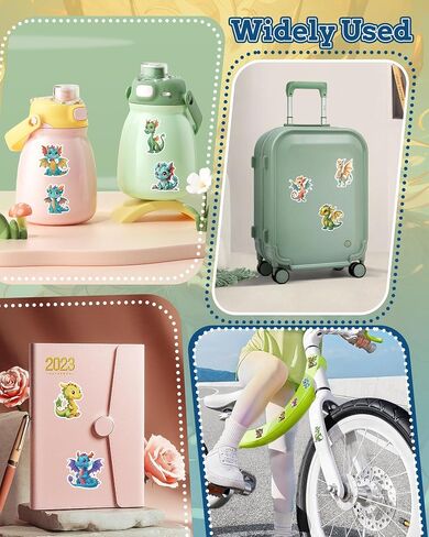 50Pcs Magical Dragon Stickers for Water Bottle: Vinyl Waterproof Pterosaur Fantasy Dragon Decal for Kids Teens Gift, Dragons Stickers for Laptop Luggage Phone Skateboard Dragons Party Favor in Kuwait