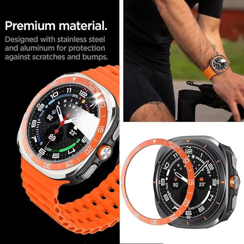 Compatible for Galaxy Watch Ultra 47mm Bezel Ring, Stainless Steel Bezel Ring + Tempred Glass Screen Protector Adhesive Cover Anti Scratch & Collision Protector Galaxy Watch Ultra 47mm (Orange) in Kuwait