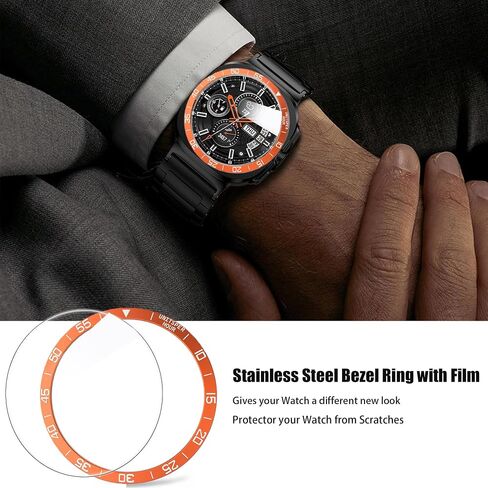 Compatible for Galaxy Watch Ultra 47mm Bezel Ring, Stainless Steel Bezel Ring + Tempred Glass Screen Protector Adhesive Cover Anti Scratch & Collision Protector Galaxy Watch Ultra 47mm (Orange) in Kuwait