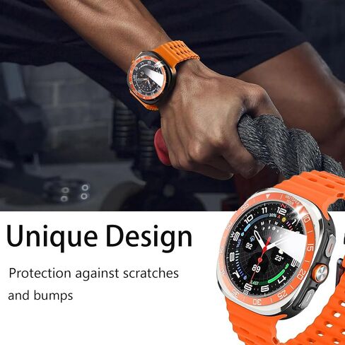 Compatible for Galaxy Watch Ultra 47mm Bezel Ring, Stainless Steel Bezel Ring + Tempred Glass Screen Protector Adhesive Cover Anti Scratch & Collision Protector Galaxy Watch Ultra 47mm (Orange) in Kuwait