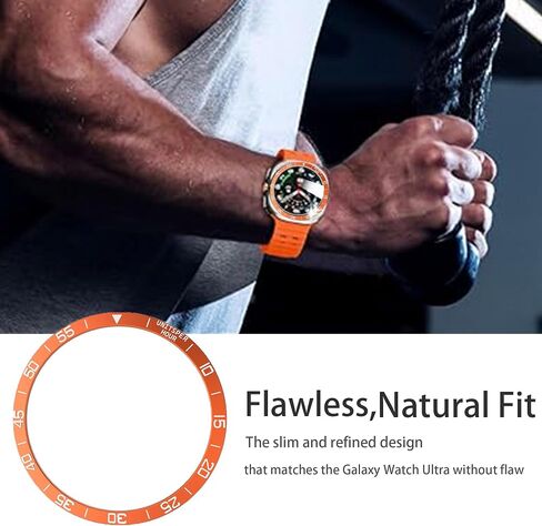 Compatible for Galaxy Watch Ultra 47mm Bezel Ring, Stainless Steel Bezel Ring + Tempred Glass Screen Protector Adhesive Cover Anti Scratch & Collision Protector Galaxy Watch Ultra 47mm (Orange) in Kuwait