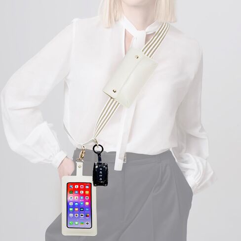 Phone Lanyard Crossbody with 2 Pouches - Utility Phone Strap Lanyard, Universal Adjustable Lanyard for Phone Up to 6.7 Inches (Beige), Standard in Saudi Arabia