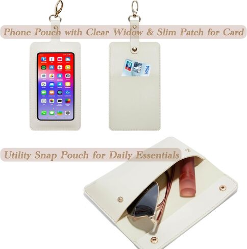 Phone Lanyard Crossbody with 2 Pouches - Utility Phone Strap Lanyard, Universal Adjustable Lanyard for Phone Up to 6.7 Inches (Beige), Standard in Saudi Arabia