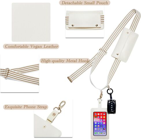 Phone Lanyard Crossbody with 2 Pouches - Utility Phone Strap Lanyard, Universal Adjustable Lanyard for Phone Up to 6.7 Inches (Beige), Standard in Saudi Arabia