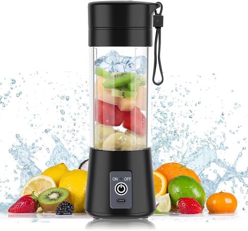 Portable Blender for Shakes and Smoothies with 14 Oz BPA Free Travel Cup and Lid - Personal Travel Blenders for Smoothies - Mini Fruit Juice Mixing Shaker Bottle (380ml) (Black) in Saudi Arabia