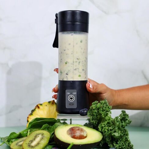 Portable Blender for Shakes and Smoothies with 14 Oz BPA Free Travel Cup and Lid - Personal Travel Blenders for Smoothies - Mini Fruit Juice Mixing Shaker Bottle (380ml) (Black) in Saudi Arabia