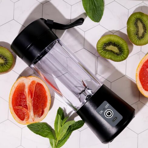 Portable Blender for Shakes and Smoothies with 14 Oz BPA Free Travel Cup and Lid - Personal Travel Blenders for Smoothies - Mini Fruit Juice Mixing Shaker Bottle (380ml) (Black) in Saudi Arabia