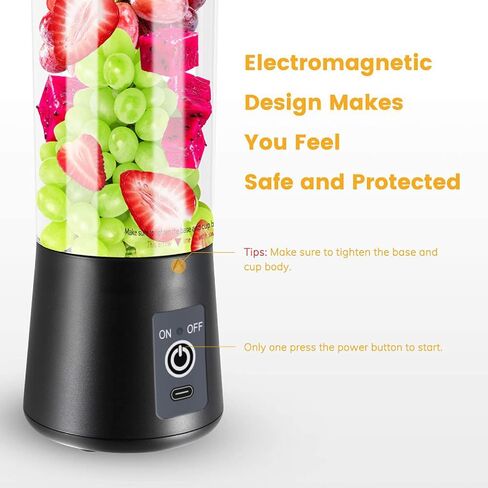 Portable Blender for Shakes and Smoothies with 14 Oz BPA Free Travel Cup and Lid - Personal Travel Blenders for Smoothies - Mini Fruit Juice Mixing Shaker Bottle (380ml) (Black) in Saudi Arabia