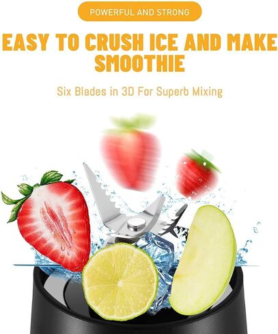 Portable Blender for Shakes and Smoothies with 14 Oz BPA Free Travel Cup and Lid - Personal Travel Blenders for Smoothies - Mini Fruit Juice Mixing Shaker Bottle (380ml) (Black) in Saudi Arabia