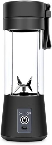 Portable Blender for Shakes and Smoothies with 14 Oz BPA Free Travel Cup and Lid - Personal Travel Blenders for Smoothies - Mini Fruit Juice Mixing Shaker Bottle (380ml) (Black) in Saudi Arabia