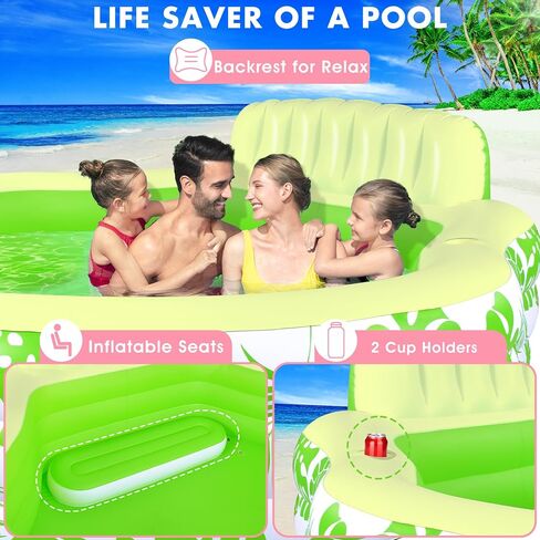 Inflatable Pool with Pool Lights, Oversized Thickened Blow Up Pool with Seat, Family Inflatable Pool for Audlts, 90"x90"x24" Large Inflatable Kids Pools for Backyard, Kiddie Pool Outdoor in Saudi Arabia