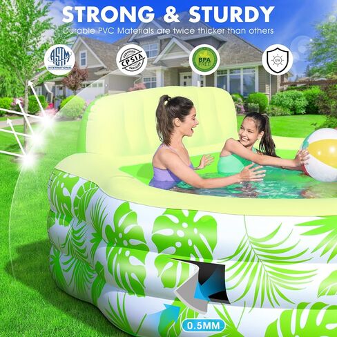 Inflatable Pool with Pool Lights, Oversized Thickened Blow Up Pool with Seat, Family Inflatable Pool for Audlts, 90"x90"x24" Large Inflatable Kids Pools for Backyard, Kiddie Pool Outdoor in Saudi Arabia