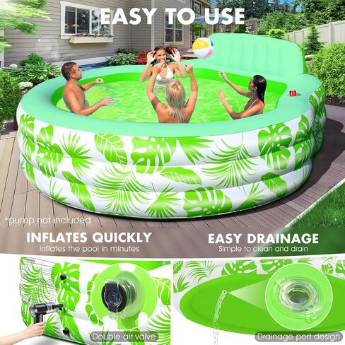 Inflatable Pool with Pool Lights, Oversized Thickened Blow Up Pool with Seat, Family Inflatable Pool for Audlts, 90"x90"x24" Large Inflatable Kids Pools for Backyard, Kiddie Pool Outdoor in Saudi Arabia