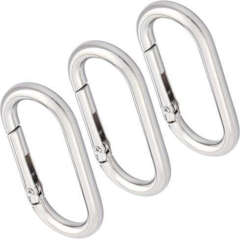3 PCS Oval Carabiner Key Ring, Metal Snap Spring Buckle Clip for Keychains, Heavy Duty O Ring Carabiner Clasp for Purse, DIY Crafts, Outdoors - Silver in Saudi Arabia