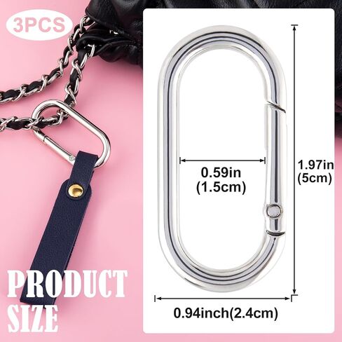 3 PCS Oval Carabiner Key Ring, Metal Snap Spring Buckle Clip for Keychains, Heavy Duty O Ring Carabiner Clasp for Purse, DIY Crafts, Outdoors - Silver in Saudi Arabia