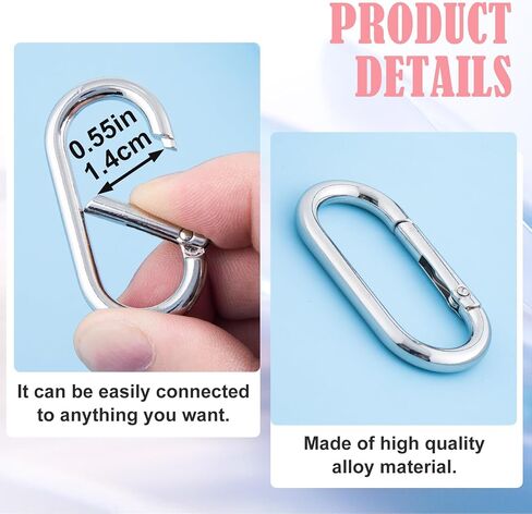 3 PCS Oval Carabiner Key Ring, Metal Snap Spring Buckle Clip for Keychains, Heavy Duty O Ring Carabiner Clasp for Purse, DIY Crafts, Outdoors - Silver in Saudi Arabia