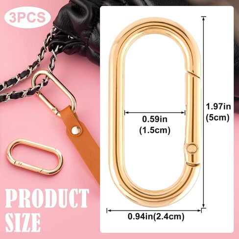 3 PCS Oval Carabiner Key Ring, Metal Snap Spring Buckle Clip for Keychains, Heavy Duty O Ring Carabiner Clasp for Purse, DIY Crafts, Outdoors - Silver in Saudi Arabia