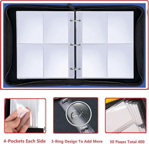 9 Pocket Trading Card Binder,Card Binder 900 Pockets Sports Cards Game Card Collection Binder Card Holder Binder Card Storage Album with Sleeves and Zipper (Black-900 Pockets) in Kuwait