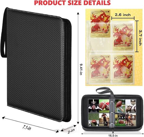 9 Pocket Trading Card Binder,Card Binder 900 Pockets Sports Cards Game Card Collection Binder Card Holder Binder Card Storage Album with Sleeves and Zipper (Black-900 Pockets) in Kuwait