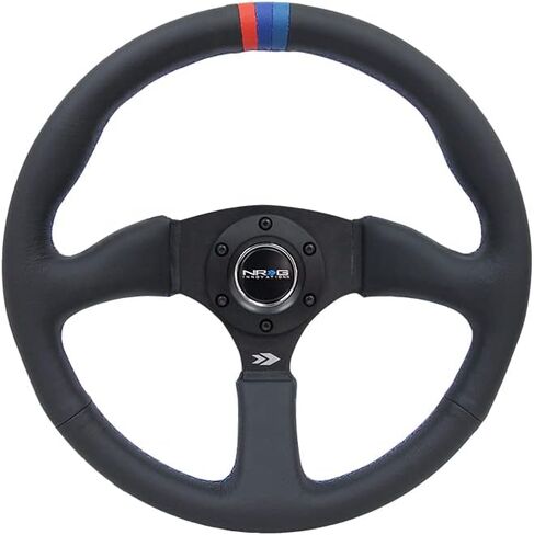 NRG Innovations NRG-RST-023MB-R Reinforced Steering Wheel 350mm Diameter 50mm Depth Sport Leather Racing (2.5" Deep) Comfort Grip 5mm Matte Black Spoke in Saudi Arabia