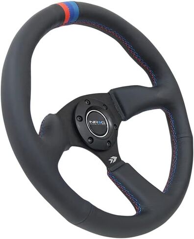 NRG Innovations NRG-RST-023MB-R Reinforced Steering Wheel 350mm Diameter 50mm Depth Sport Leather Racing (2.5" Deep) Comfort Grip 5mm Matte Black Spoke in Saudi Arabia