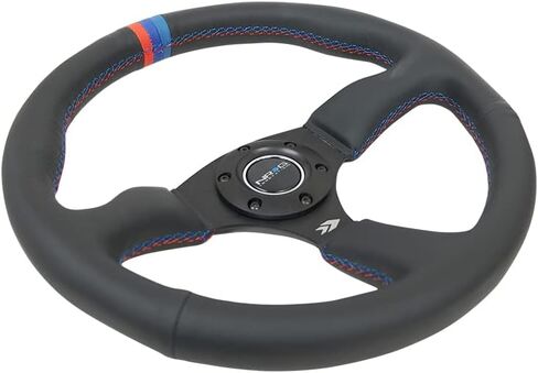 NRG Innovations NRG-RST-023MB-R Reinforced Steering Wheel 350mm Diameter 50mm Depth Sport Leather Racing (2.5" Deep) Comfort Grip 5mm Matte Black Spoke in Saudi Arabia