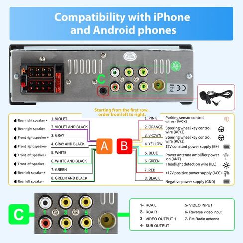 Single Din Car Stereo, 6.36 Inch CarPlay & Android Auto HD IPS Touchscreen Radio with Bluetooth with Backup Camera, Support USB Type-C Charging/USB/Mirror Link/Microphone/FM/EQ in Kuwait