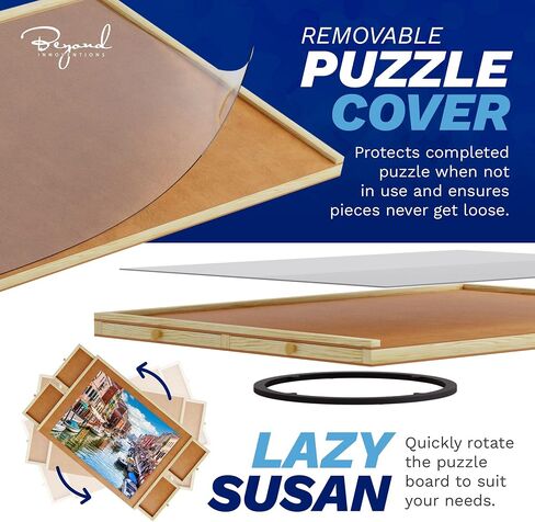 1000 Piece Wooden Jigsaw Puzzle Board - 4 Drawers, Rotating Puzzle Table | 30" X 22" Jigsaw Puzzle Table | Puzzle Cover Included - Portable Puzzle Tables for Adults and Kids by Beyond Innoventions in Saudi Arabia