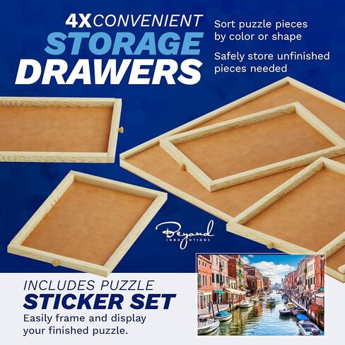 1000 Piece Wooden Jigsaw Puzzle Board - 4 Drawers, Rotating Puzzle Table | 30" X 22" Jigsaw Puzzle Table | Puzzle Cover Included - Portable Puzzle Tables for Adults and Kids by Beyond Innoventions in Saudi Arabia