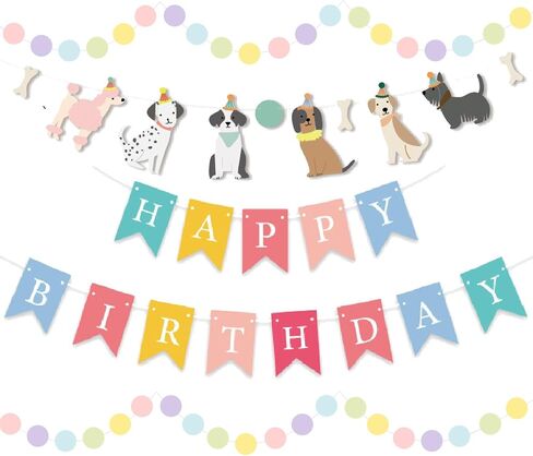 Dog Themed Banner Happy Birthday Banner Backdrop Colorful Decoration Kids Baby Dog Birthday Party Supplies in Kuwait