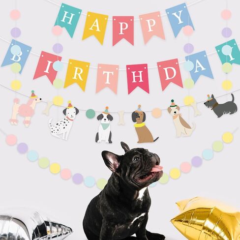 Dog Themed Banner Happy Birthday Banner Backdrop Colorful Decoration Kids Baby Dog Birthday Party Supplies in Kuwait