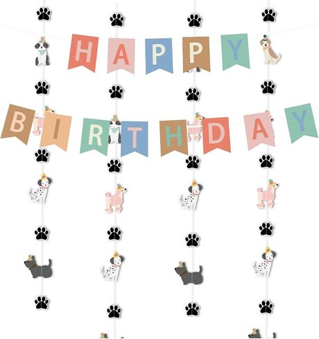 Dog Themed Banner Happy Birthday Banner Backdrop Colorful Decoration Kids Baby Dog Birthday Party Supplies in Kuwait