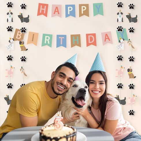 Dog Themed Banner Happy Birthday Banner Backdrop Colorful Decoration Kids Baby Dog Birthday Party Supplies in Kuwait