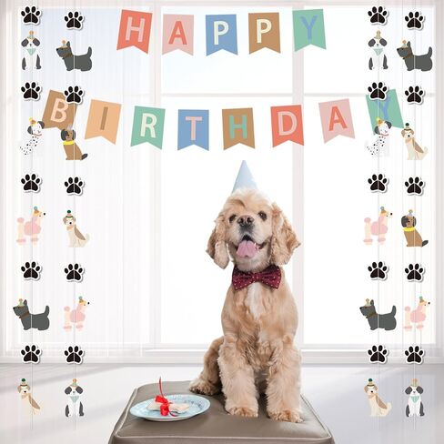 Dog Themed Banner Happy Birthday Banner Backdrop Colorful Decoration Kids Baby Dog Birthday Party Supplies in Kuwait