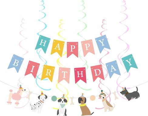 Dog Themed Banner Happy Birthday Banner Backdrop Colorful Decoration Kids Baby Dog Birthday Party Supplies in Kuwait