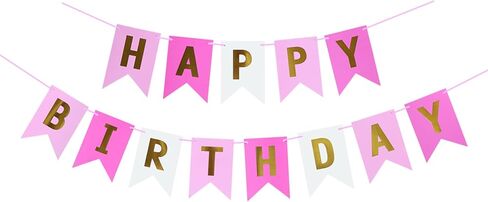 Happy Birthday Banner With Shiny Gold Letters, Swallowtail Design Hanging Signs Party Decorations (Tri-Color Blue) in Kuwait