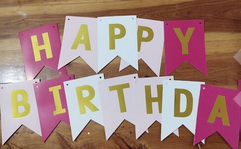 Happy Birthday Banner With Shiny Gold Letters, Swallowtail Design Hanging Signs Party Decorations (Tri-Color Blue) in Kuwait