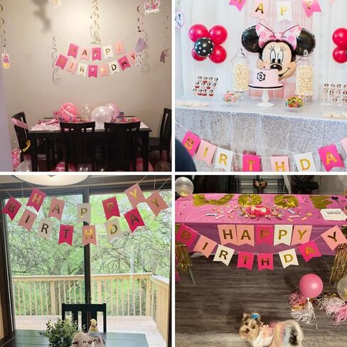 Happy Birthday Banner With Shiny Gold Letters, Swallowtail Design Hanging Signs Party Decorations (Tri-Color Blue) in Kuwait