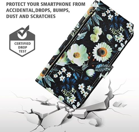 Wallet Case for Google Pixel 9/9 Pro 5G with Detachable Wrist Strap Shoulder Strap, 9+ Card Slots Zipper Floral Leather Stand Card Holder Cell Phone Cover for Pixel9 9Pro Nine Women Men Black in Saudi Arabia