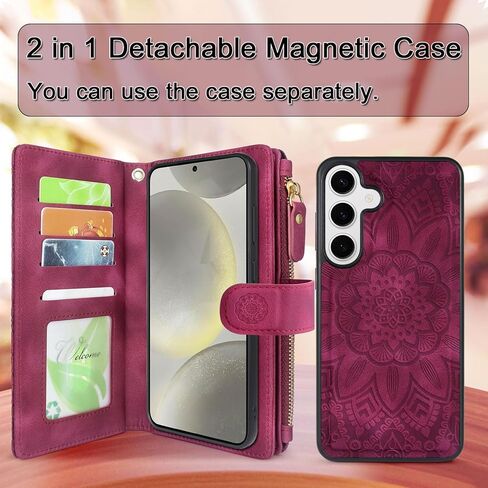 Harryshell Compatible with Samsung Galaxy S25 Wallet Case Detachable Phone Cover with Zipper Cash Coin Pocket Multi Card Slots Holder Wrist Strap Lanyard 6.2 inch (Floral Teal) in Kuwait