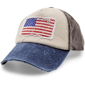 Vintage Distressed USA Hat - Low Profile Mens Baseball Cap with American Flag, Stylish Dad Cap, Perfect Ballcap for Men, Veteran Hat USA Collection Blue/Brown