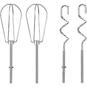 4 PCS مرفقات خلاط يدوي الخلاط ، 2 أنماط (خطافات العجين ومضايقات) مضرب بديل للبديل عن الفولاذ المقاوم للصدأ متوافق مع خلاطات يد كيتشنيد