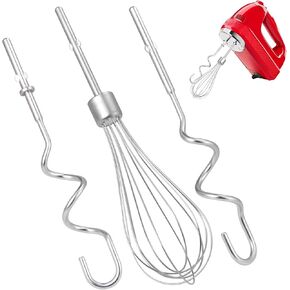 3 Pack New Dough Hook for Hand Mixer Replacement,Egg Beater,Stainless Steel Dough Hook Compatible with KHM|5KSM|KSM|KSMO|KSMH Compatible with Kitchenaid