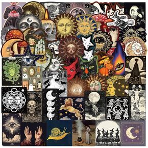 50 PCS Witchy Occult StickersThe Sun and Moon Planet Stickers Astronomy Celestial Decals Occult Party Favors & Decorations, Waterproof Vinyl Decals