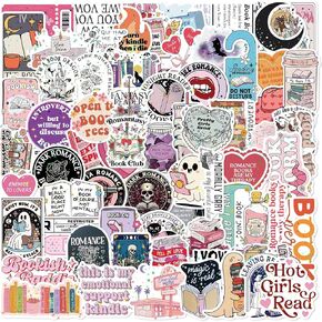 100PCS Holographic Glitter Book Stickers for Kindle, Romance Books Lovers Gifts Bookish Reading Booktok Waterproof Vinyl Decals for Adult's Laptop Water Bottles Journal Scrapbook Ebook Readers