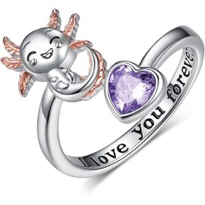 Axolotl Ring 925 Sterling Silver Axolotl Birthstone Ring Cute Axolotl Birthstone Jewelry Gifts for Women