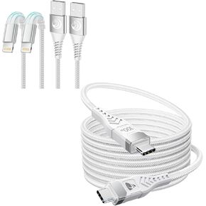100W USB C to USB C Cable 6.6FT 5A USB C to USB C Fast Charging Cable + iPhone Charger [Apple MFi Certified] 2Pack 10FT Long Lightning Cable